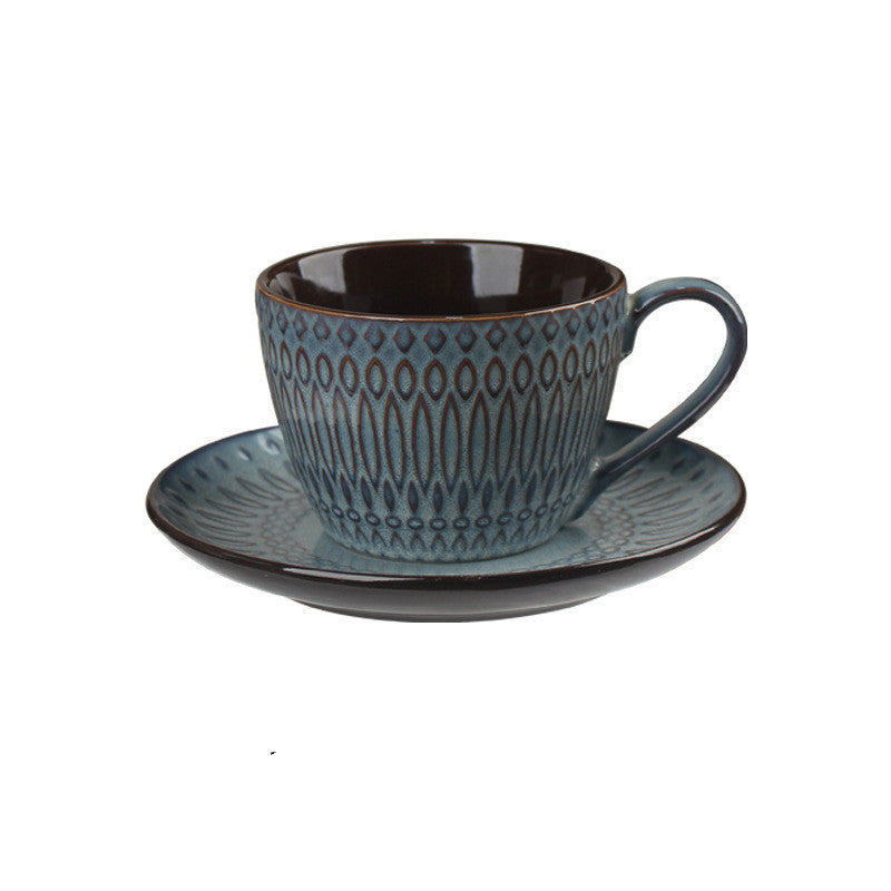 Mug Ceramic Embossed Coffee Cup And Saucer Vintage Latte Garland